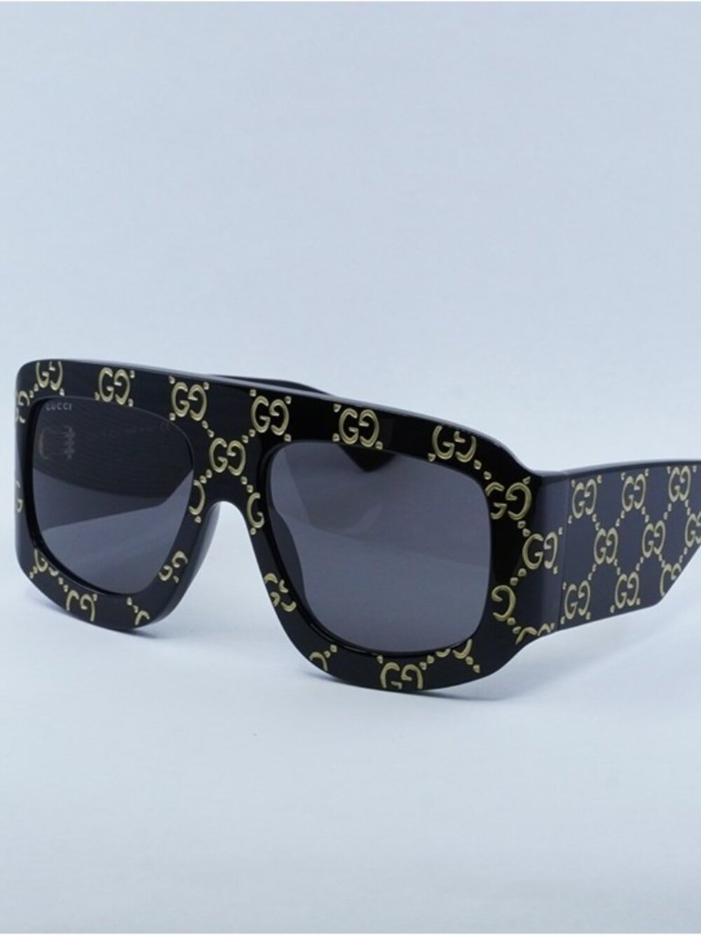 Gucci GG0983S 004 Sunglasses Black With Gold GG Pattern Square Frame
